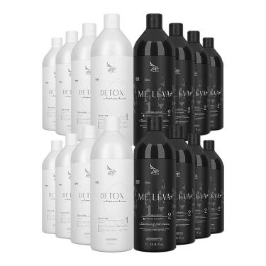 Imagem de Kit 8 Escovas Progressivas Zap Me Leva Black + 8 Shampoos Detox 1 Litro