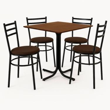 Imagem de Mesa de Jantar Quadrada 70cm Imbuia Com 4 Cadeiras Estofada Preta - La