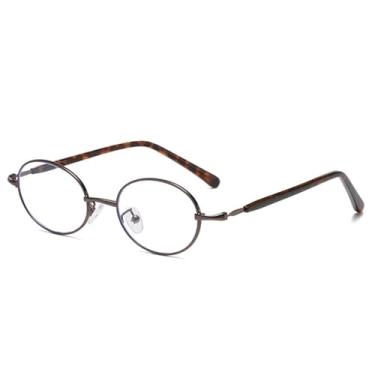 Imagem de JRLLFD Moda Pequeno Metal Oval Óculos de Sol Feminino Retro Punk Homens Lente Transparente Armação Óculos de Sol Uv400 (Bronze leopardo transparente)