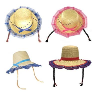 Imagem de Chapéu de Palha Festa Junina c/ Trança e Renda Jovens Adulto - Real Se