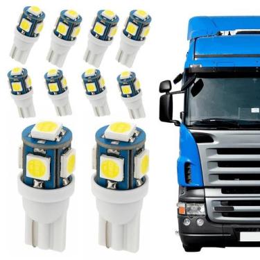 Imagem de Kit 10 Lâmpadas T10 Torre 5 LEDs Luz Branca 24V Caminhão