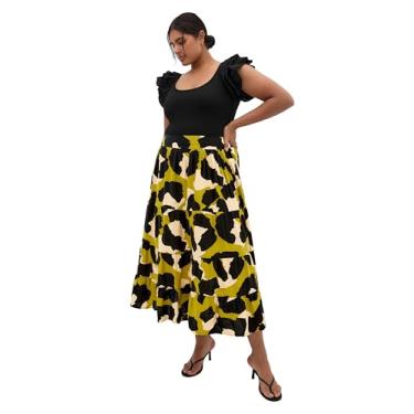 Imagem de City Chic Saia feminina plus size - Maxi em camadas, Estampa verde, 54