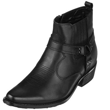 Imagem de Calto sapato masculino Invisible Height Increasing Elevator – Botas de couro premium Cowboy com zíper – 8 cm mais alto, Preto, 9
