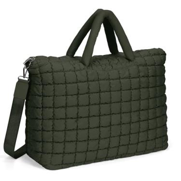 Imagem de ANKICK Bolsa de viagem acolchoada para viagem, bolsa esportiva grande para fim de semana, bolsa de ginástica macia, bagagem de mão grande e inchada durante a noite, Verde oliva