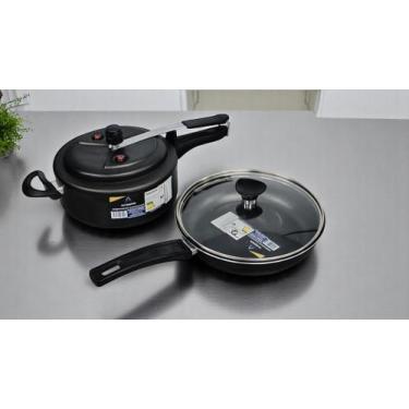 Imagem de Panela De Pressão 3,5l + Frigideira 24 Com Tampa De Vidro PRETO - Alum