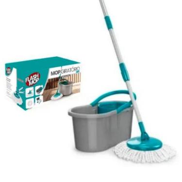 Imagem de Mop Giratório 360 8L 2 Refis Cesto Esfregão Limpeza FlashMop Balde