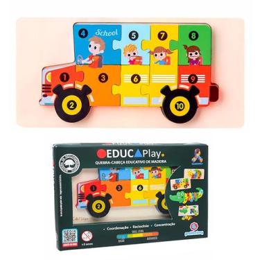 Imagem de Puzzle Didático De Madeira Colorida Que Estimula Raciocínio Lógico E C