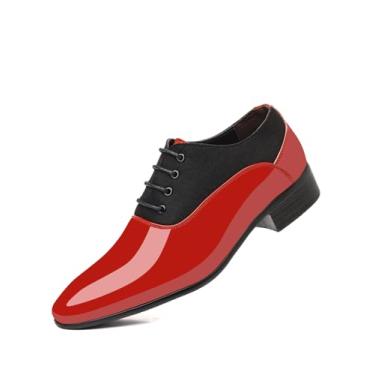 Imagem de Sapato social masculino vintage alto brilho couro envernizado Oxford terno smoking sapatos formais formatura casamentos, Vermelho, 45