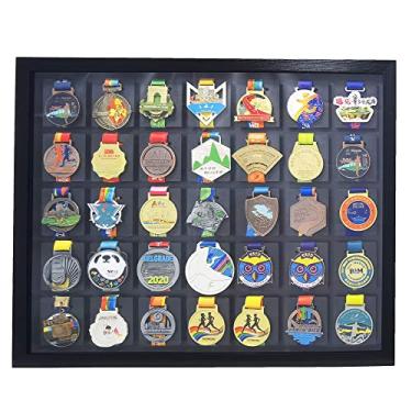 Imagem de WANLIAN Vitrine Para 35 Medalhas, Porta-Retratos 3D, Moldura Maratona, Corrida, Triatlo, Futebol, Ginástica, Distintivo Todos Os Esportes (Preto, 30,7 X 24,8 Pol.) (30 25