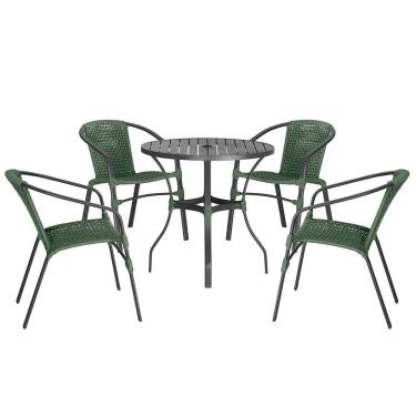 Imagem de Jogo 4 Cadeiras Corda Nautica Floripa e Mesa Tampo Ripado Aluminio Roma 1,00 m Varanda Jardim Area Piscina Trama