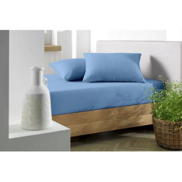 Imagem de Lençol De Malha 100% Algodão Com Elástico Casal Soft - Azul Jeans