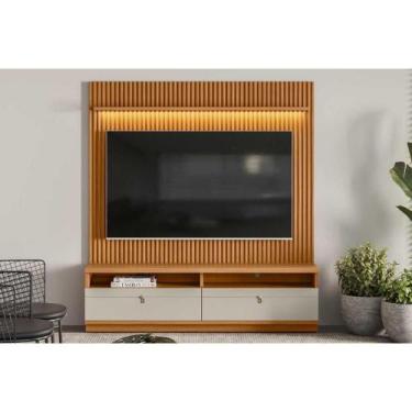 Imagem de Rack Bancada c/ Painel p/ TV até 75 Pol Ouro Preto 2 Gavetas 198x180cm