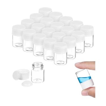 Imagem de EORTA Frascos de vidro de 5 ml, 30 peças (0,86 x 1,29 polegadas) - Frascos pequenos de amostra transparentes de 4,8 g com tampas de rosca e tampas de plástico para óleo essencial, líquido