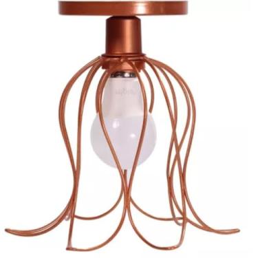 Imagem de Plafon Luminária de Teto Tulipa Aramado Lustre Redondo Aramado Sobrepor Moderno 127V/220V (Rose Gold)