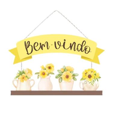 Imagem de Placa Decorativa Bem Vindo para Entrada Porta Parede com Flores - Escolha a Cor (Amarelo)