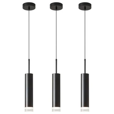 Imagem de Flyrose Mini Luminária Pendente Preta, Luminária Pendente Moderna De Led Para Ilha De Cozinha, Pequena Luminária Pendente Minimalista Em Formato De Cilindro, Luminárias Para Sala De Jantar De Fazend