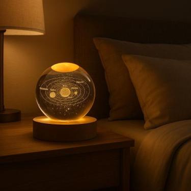 Imagem de Luminária Mesa Bola 3D de Cristal Planeta Galáxia Sistema Solar LED Ba