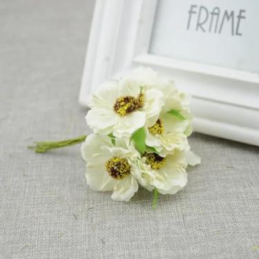 Imagem de Flores artificiais de cerejeira, vaso de casamento para decoração de casa, buquê de noiva, plantas de seda artesanais (branco leitoso)