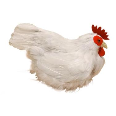 Imagem de Generic Estátua de animal de fazenda artificial modelo de galinha branca para artesanato faça você mesmo, modelo de simulação de galinha emplumada para