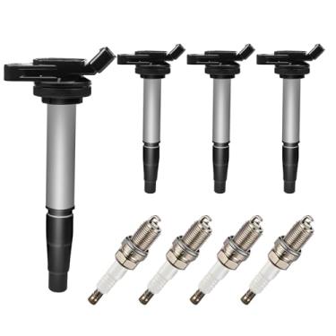 Imagem de GAGOLCAR Pacote de bobina de ignição OEM UF619 90919-02252 e velas de ignição (conjunto de 4) compatível com Scion, Lexus, Corolla, Matrix Prius V Plug-In Vibe xD CT200h, para 5C1771 E1096 2ZR-FE