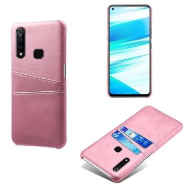 Imagem de Capas Compatível com VIVO Z1 PRO,Caso de couro PU-Tampa de telefone a prova de choque com 2 slots de cartão,Proteção anti-impressão digital e anti-gota-Pink