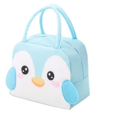 Imagem de Bolsa Térmica Infantil Fitness Viagem Animais 3D Menina Menino Impermeável Escolar Marmita Com Alça (Pinguim Azul)