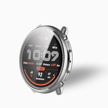Imagem de smaate Capas de relógio compatíveis com Smart Watch Amazfit Active 2 de 44 mm, capa de TPU com protetor de tela, protegendo o corpo e a tela do relógio, prata
