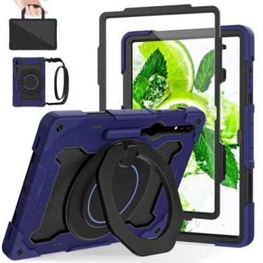 Imagem de ROISKIN Capa para tablet Samsung Galaxy Tab S9 Ultra/S8 Ultra de 14,6 polegadas com protetor de tela HD, suporte 360, alça de ombro | capa à prova de quedas para Galaxy Tab S9 Ultra/S8 Ultra 14,6