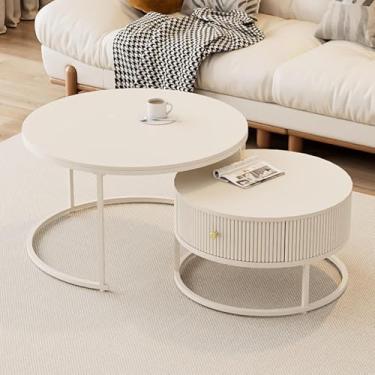 Imagem de Conjunto De 2 Mesas De Café Redondas Com Ninho, Mesa Lateral Empilhável Com Estrutura De Metal Dourado, Mesa De Chá De Sofá Para Sala De Estar Quarto De Espaço Pequeno, A, (60x46)+(45x36) cm