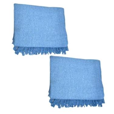 Imagem de Kit 2 Mantas Decorativas Para Sofá Luxuosa Tamanho 210X120 Algodão(Azul Bebê)