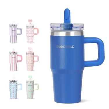 Imagem de DLOCCOLD Copo de aço inoxidável de 473 ml com tampa e canudo, copo de viagem isolado a vácuo de parede dupla com tampa de palha, compatível com porta-copos, resistente a vazamentos, caneca de café