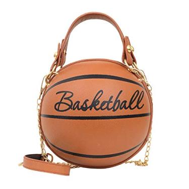 Imagem de Bolsa carteiro transversal em forma de bola de basquete Freie Liebe, minisombro, couro PU, bolsa de mão redonda para mulheres e meninas, Marrom, One Size