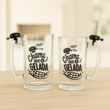 Imagem de Kit 2 Canecas Chopp Cerveja Vidro com Campainha Sino 450ml - Yeet