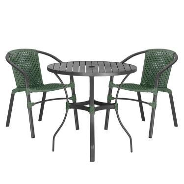 Imagem de 02 Cadeiras Floripa E Mesa Roma 80cm Preta Trama Verde