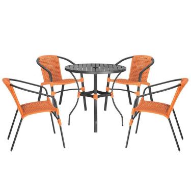 Imagem de 04 Cadeiras Floripa E Mesa Roma 100cm Preta Trama Terra Cota