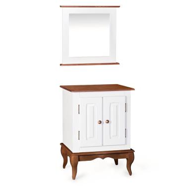 Imagem de Gabinete para Banheiro 2 Portas com Espelheira Dália 3057- Branco/Imbuia Glazer