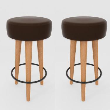 Imagem de Kit 2 Banqueta Alta Cozinha 70cm Estofada Marrom Madeira Maciça Urban 