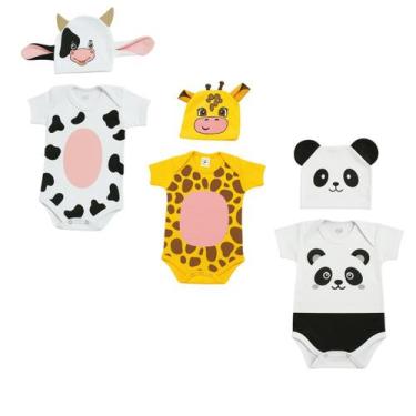 Imagem de Kit 6 Peças Body Touca Temático Mesversário Animais Bichinhos Fazendin
