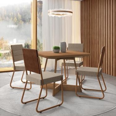 Imagem de Conjunto Sala de Jantar 4 Cadeiras Charlotte Carraro Nogal Rosê