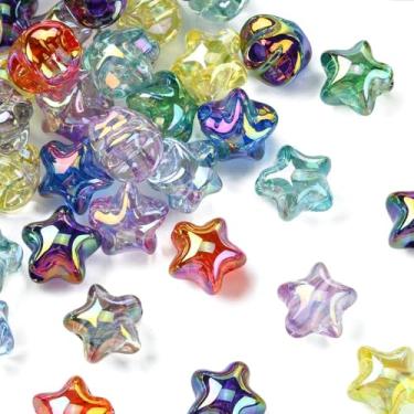 Imagem de UR URLIFEHALL 50 contas de estrelas iridescentes aleatórias, banhadas a UV, contas de acrílico transparente em forma de estrela para pulseiras faça você mesmo, colares, fabricação de joias