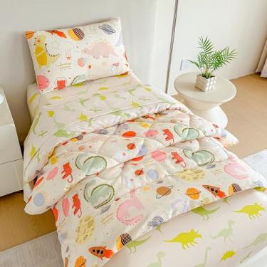 Imagem de Tailor Shop Jogo de cama de dinossauro, 4 peças, para meninos, com edredom acolchoado, lençol com elástico e fronha