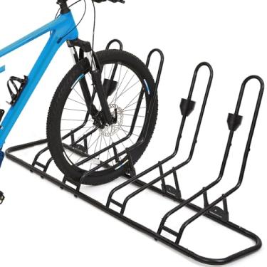 Imagem de Suporte de bicicleta de chão para 4 bicicletas, suporte anticolisão protege freio a disco e desviador, suporte de bicicleta para estrada/crianças/bicicletas MTB, serve para pneus de 30 a 73 cm, para