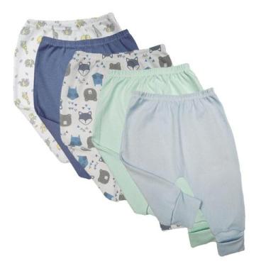 Imagem de Kit Roupa de Bebê 5x Calça Mijão Liso e Estampado Vira Pé - Koala Baby