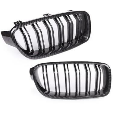 Imagem de CHUANGHUI Grade Dianteira Esportiva Dupla Com Ripas Para Bmw Série 3 F30 F31 2012-2018 Conjunto De Capa Reposição Rim Ar 316I 318D 320I 320D 325D 328I 328D 330I 330E 335I 340I (Cor Fibra Carbono)