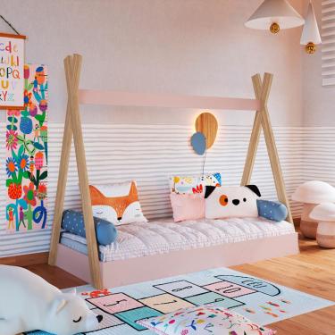 Imagem de Cama Infantil Montessoriana com Colchão Espuma D23 (12x78x188) Rosa Branca e Itapuã