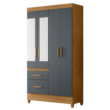 Imagem de Guarda Roupa Solteiro Madri 4 Portas e 2 Gavetas com Espelho - Moval Freijó/Cinza