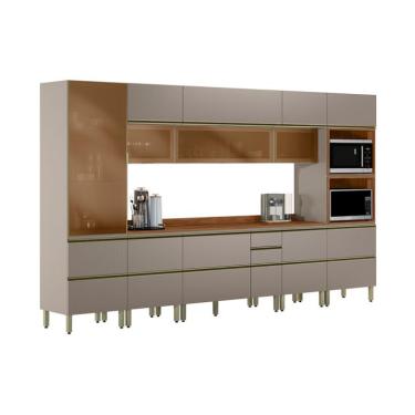 Imagem de Cozinha Completa com 4 Vidros Reflecta Proença 12 Portas 9 Gavetas Bege e Nogueira