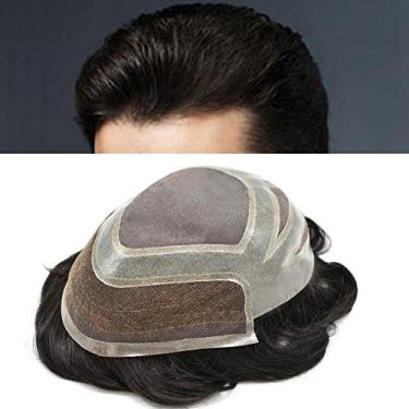 Imagem de Sistema de cabelo durável para homens com renda francesa frente peruca masculina peruca natural fina mono peruca para homens 20 x 25 cm 120% densidade leve a média # 410 marrom médio + 10% cinza