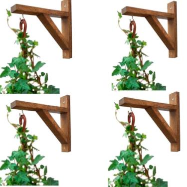 Imagem de Kit 4 Mão Francesa Madeira cedro Suporte Pendurar Vaso Plantas Flores Com Gancho Buchas e Parafusos(KIT 4 UNIDADE)