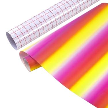 Imagem de Tintnut Rolo de vinil permanente gradiente - Vinil adesivo permanente com padrão ombré amarelo rosa de 30,5 cm x 1,5 m para máquina de corte, folhas à prova d'água para decoração de casa autoadesivo